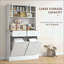 Armoire de cuisine avec station de charge, 2 armoires à ordures inclinables et support pour micro-ondes, huche de cuisine autoportante avec portes en verre et tablette réglable-1385519453