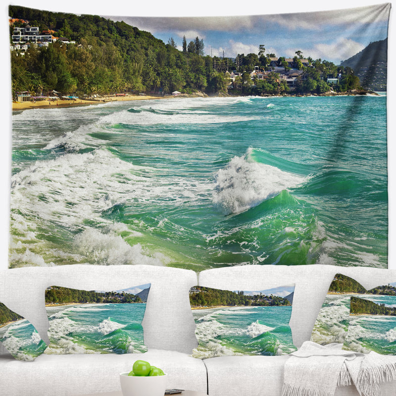 Tapisserie d’eau de plage tropicale exotique, H 32 po x l 39 po