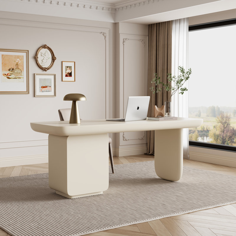 71" White Wood Rectangle Writing Desk with 4 Storage Drawers