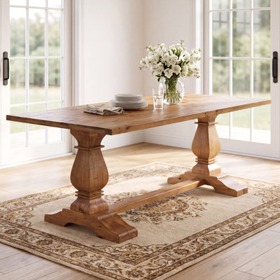 American Rustic 76" Solid Pine Wood Rectangle Trestle Dining Table For 4-8 People For Kitchen, Dining Room
