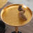 Golden Side Table with Natural Marble Top, Pedestal Drink Table-382431469-384767985