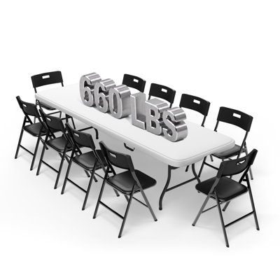 11-Piece 8-Foot Rectangular Folding Table and Chairs Set - Heavy Duty 660 lbs Table & 330 lbs Chairs - Portable Folding Furniture Bundle for Indoor & Outdoor
