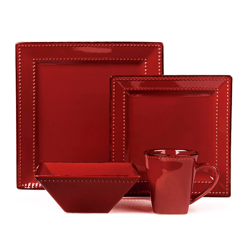 16 Piece Stoneware Dinnerware Set - Service for 4, Red