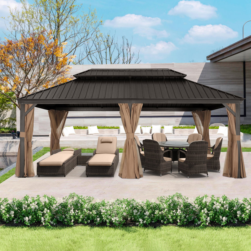 Pavillon de jardin permanent en aluminium, Kaki, 8 pi x 8 pi