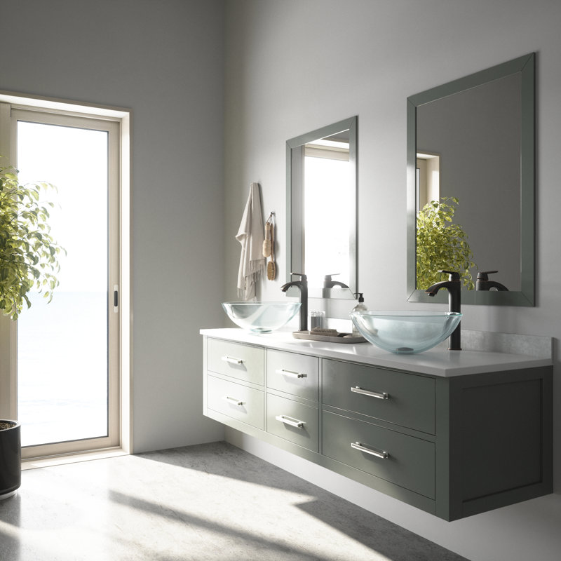 Lavabo de salle de bain rond de type vasque en verre titane de L 17 po l 6 po Giovanni, Irisée
