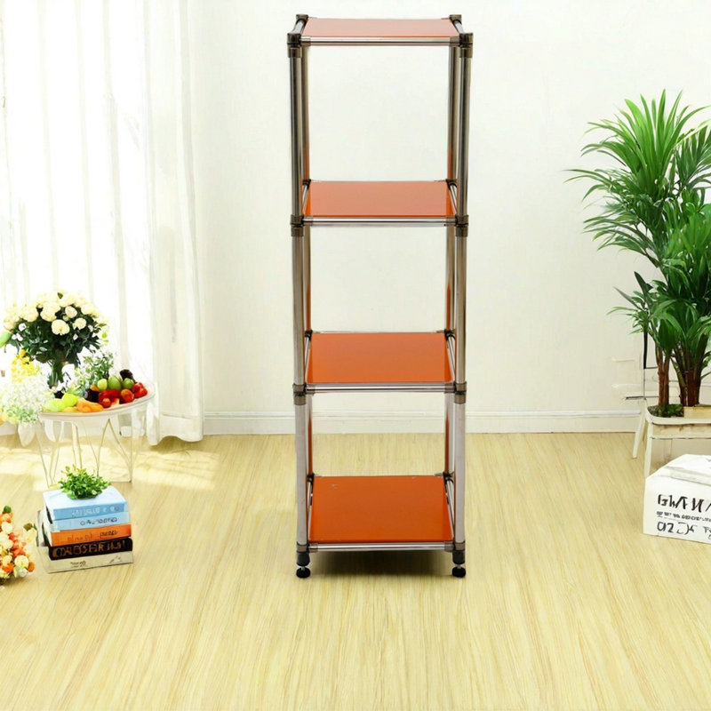 Korean 4-Tier Heavy Duty Stainless Steel Storage Shelving Unit, 100Lbs/Shelf (49"H X 14.9"W X 13.7"D) For Indoor/Outdoor Organization , Modular Rack,  Extremely Durabl