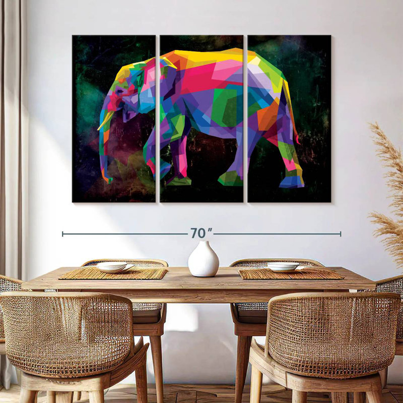 Éléphant de couleur géométrique Brampt, H 42 po x l 65 po