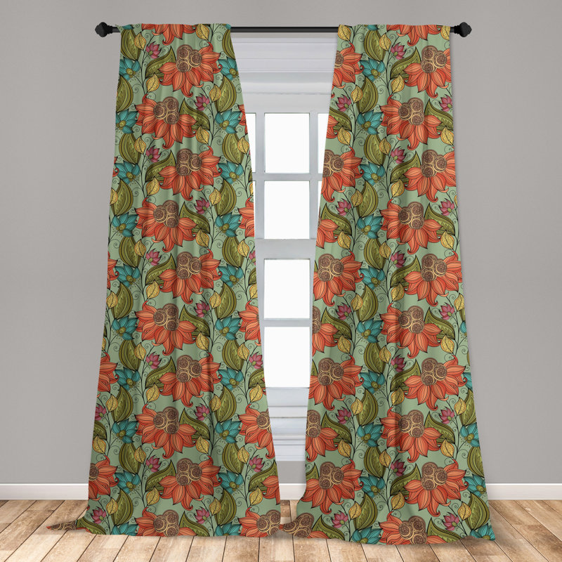 Leaf Floral Semi-Sheer Rod Pocket Curtain Panels, 28" x 84"