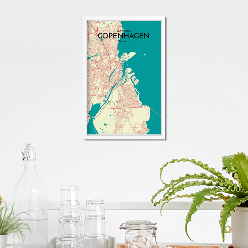 « copenhague city map », reproduction d’impression sur affiche en couleur, H 17 po x l 11 po
