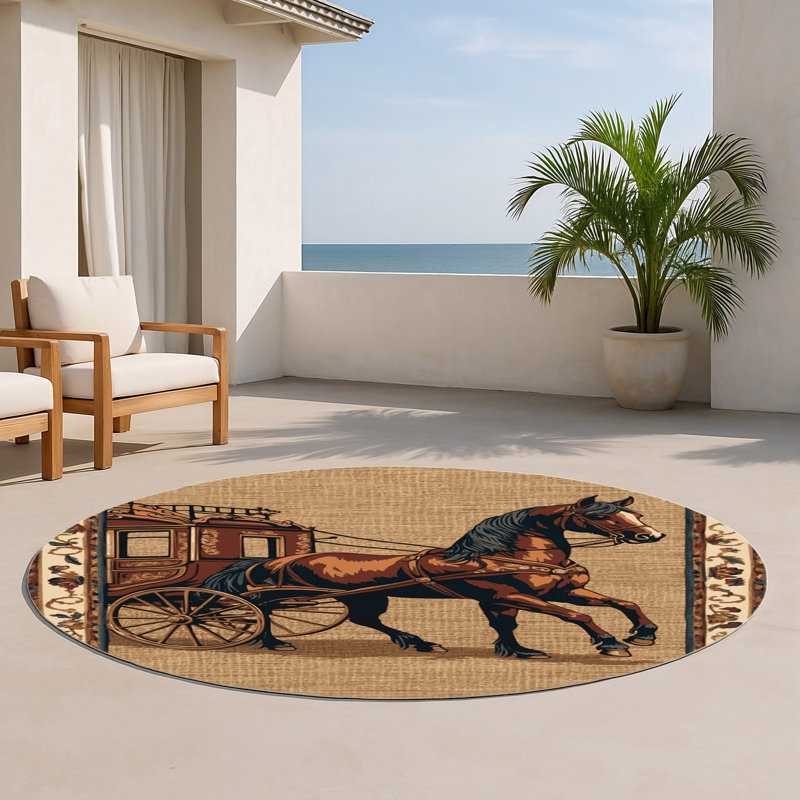 Tapis intérieur et extérieur brun Transport, Rond 5 pi