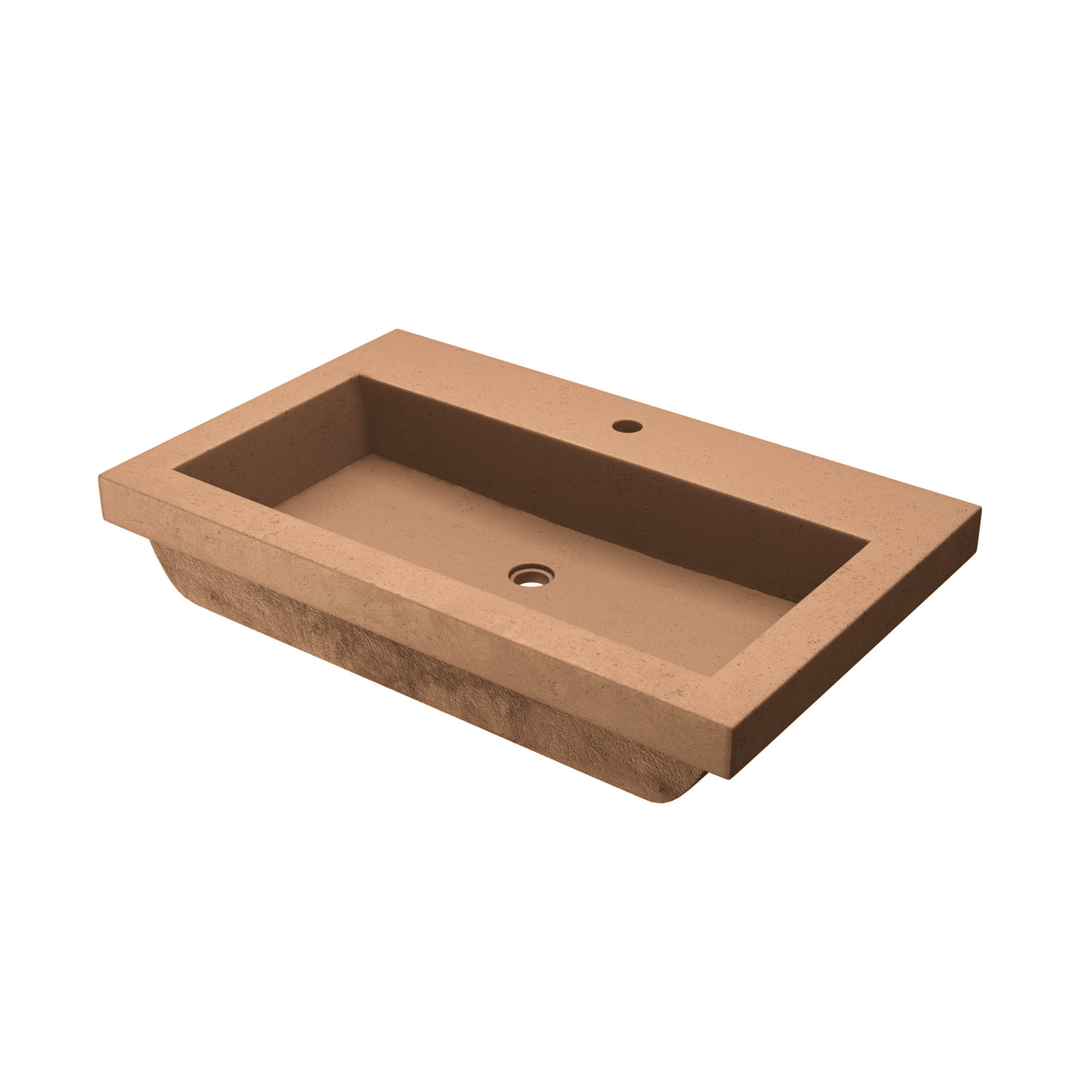 Trough Handmade Rectangular Drop-In Bathroom Sink, Terracotta, Single Faucet Hole