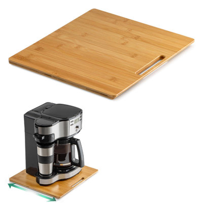 Bamboo Appliance Slider, Sliding Tray, Kitchen Countertop Appliance Rolling Tray, Coffee Pot Slider Tray With Rubber Wheels, Wide - Medium (13"D X 14"W)