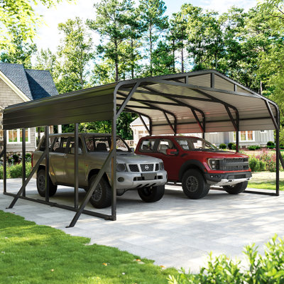 20 ft. W x 20 ft. D Metal Carport  for Two Cars with Extra Bracing, Heavy-Duty Steel Frame, Reinforced Outdoor Canopy Shelter