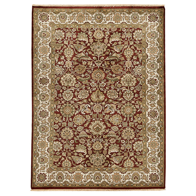 High-Quality Hand-Knotted Wine And Beige Area Rug