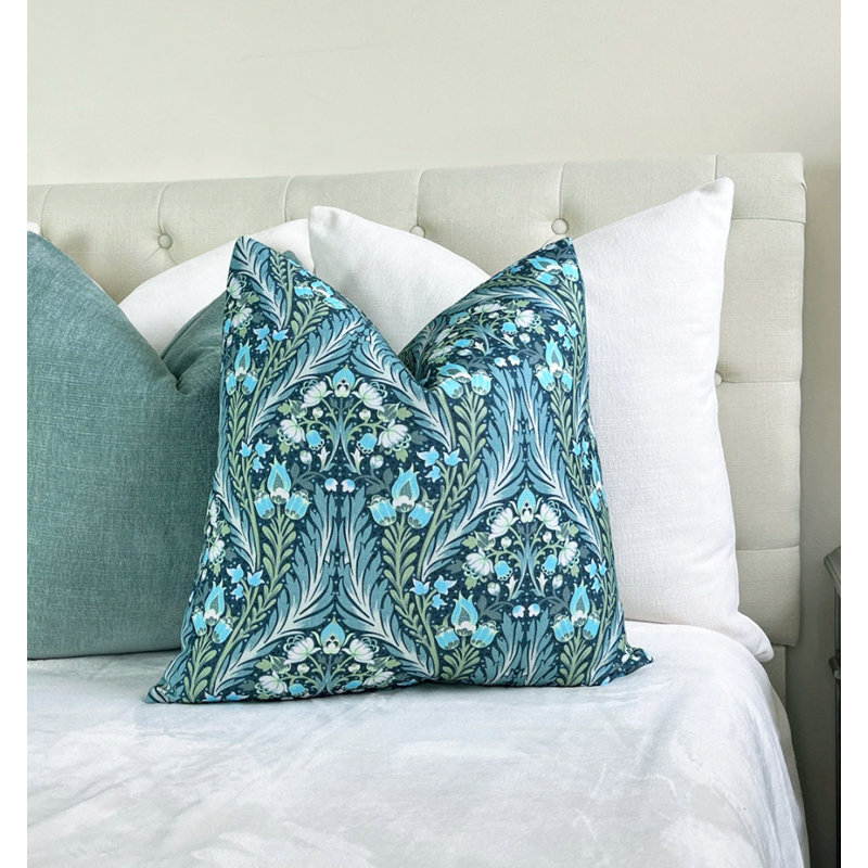 Housse de coussin Eden, Motif floral bleu, H 20 po x l 20 po
