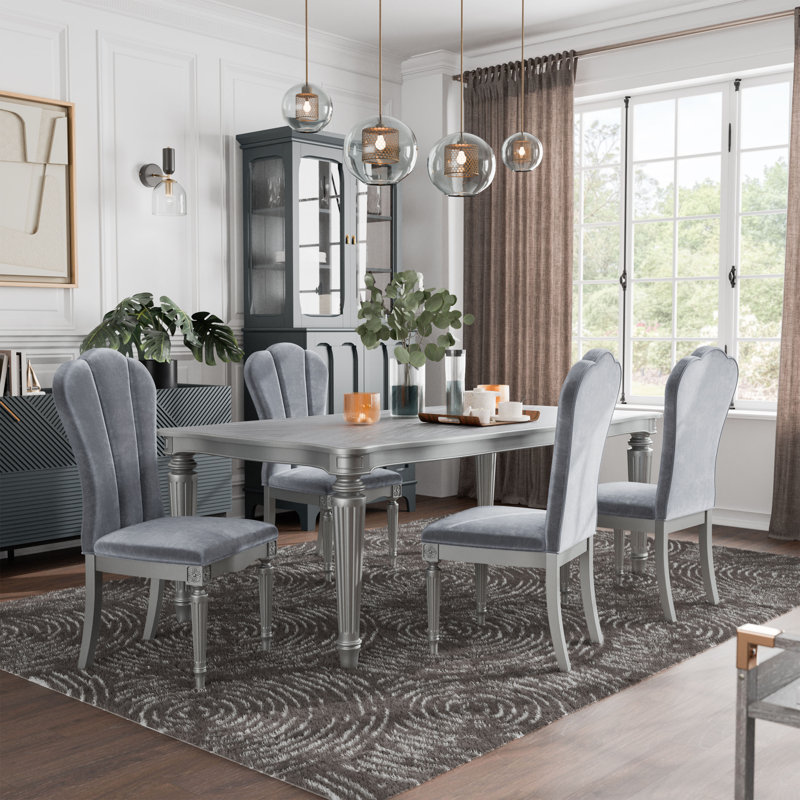 Seabliss Dining Table Set, Silver, 5 Pieces: Table, 4 Chairs