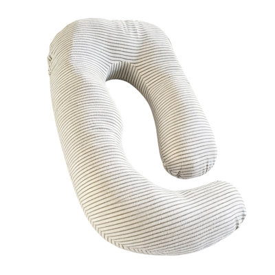 J-Shaped Pregnancy Pillow - Full Body Maternity Support Pillow for Back, Hip and Belly Pain Relief, Black & White Stripe