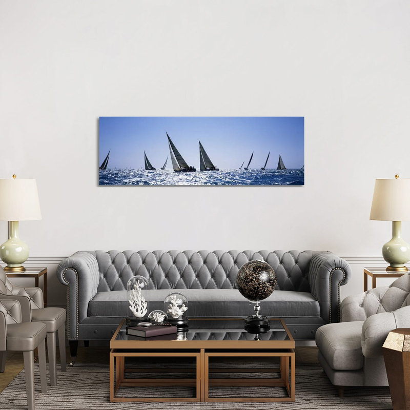 Sailboats Racing In The Sea, Farr 40'S Race During Key West Race Week, Key West Florida, 2000 - Wrapped Canvas Panoramic Print