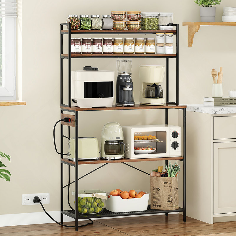 Grand support de boulanger à 5 niveaux avec prises électriques, support à micro-ondes de 39 pouces et bar à café, tablette de rangement pour la maison