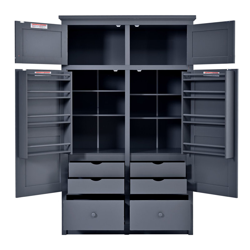 74.8'' Tall  Freestanding Kitchen Pantry Storage Cabinet With 8 Door Shelves, Gray
