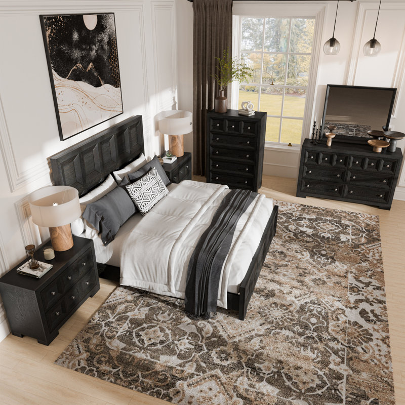 Ensemble de chambre à coucher 6 pièces Schell, Noir, Très grand