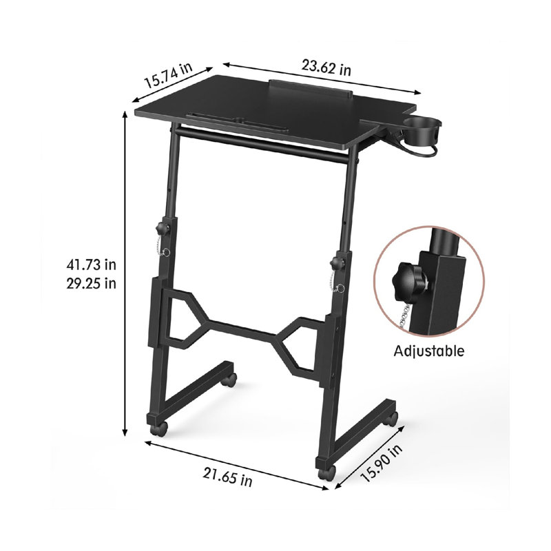 Small Standing Desk With Wheels, Portable Treadmill Desk, Rolling Desk Adjustable Height For Laptop, Mobile Standing Table For Walking Pad, Bedside Table