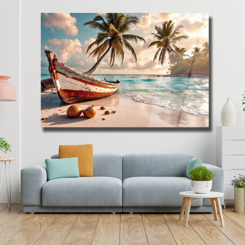 Coastal Beach Sunrise On The Beachy Scene Coastal Modern Large Glass, H 12 po x l 18 po