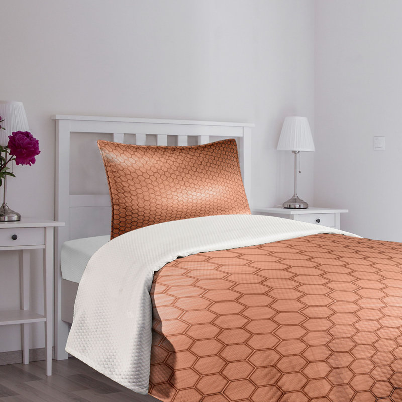 Ambesonne Abstract Bedspread Set Comb Pattern Waves Pale Rust