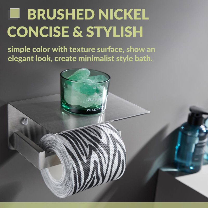 Brushed Nickel Stainless Steel Toilet Paper Holder with Phone Shelf