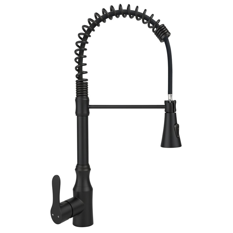 High Arc Commercial Spring Style 2-Function Single Handle Pull Down Kitchen Faucet, Matte Black