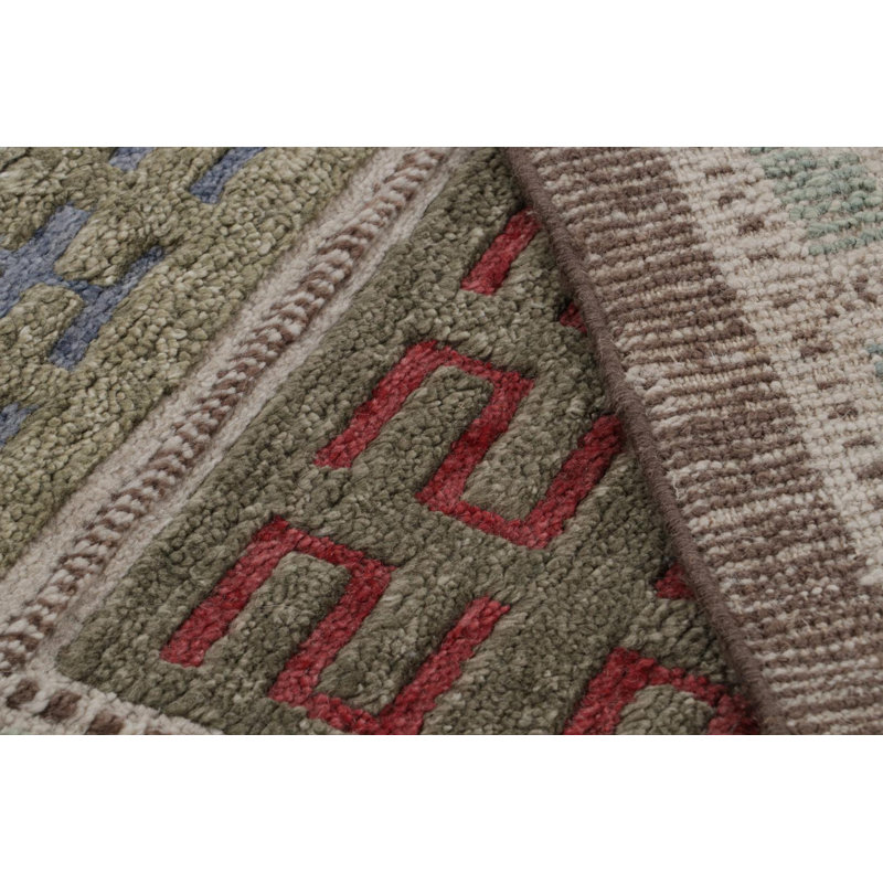 Rug & Kilim’S Scandinavian Rug In Blue And Green With Geometric Patterns, Rectangle 10' x 14'
