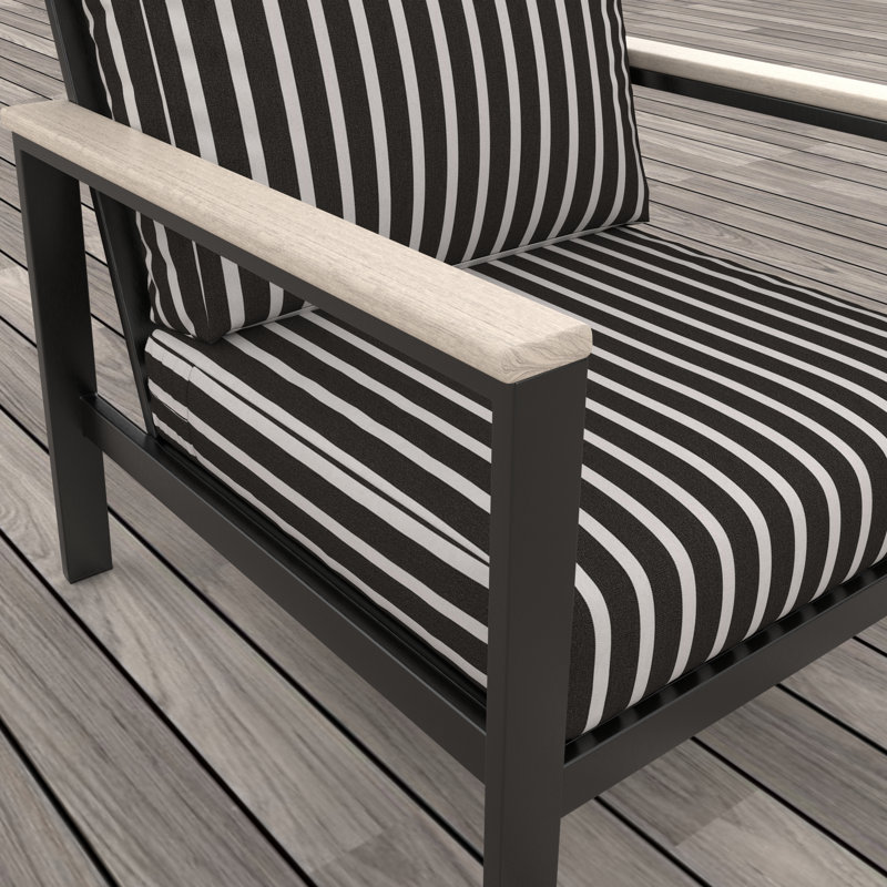 Ensemble de conversation 3 pièces avec coussins Sunbrella® Ulrica, Black/White Striped, 3 Pcs: Table, Sofa, Chair