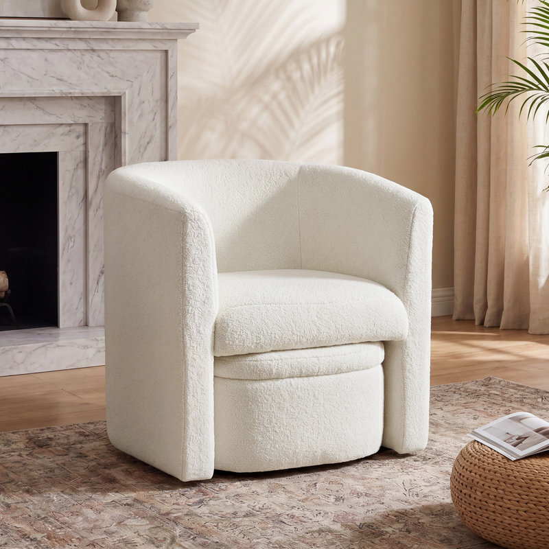 Braedin Upholstered Accent Chair & Storable Ottoman, No Assembly Required, Cream Boucle