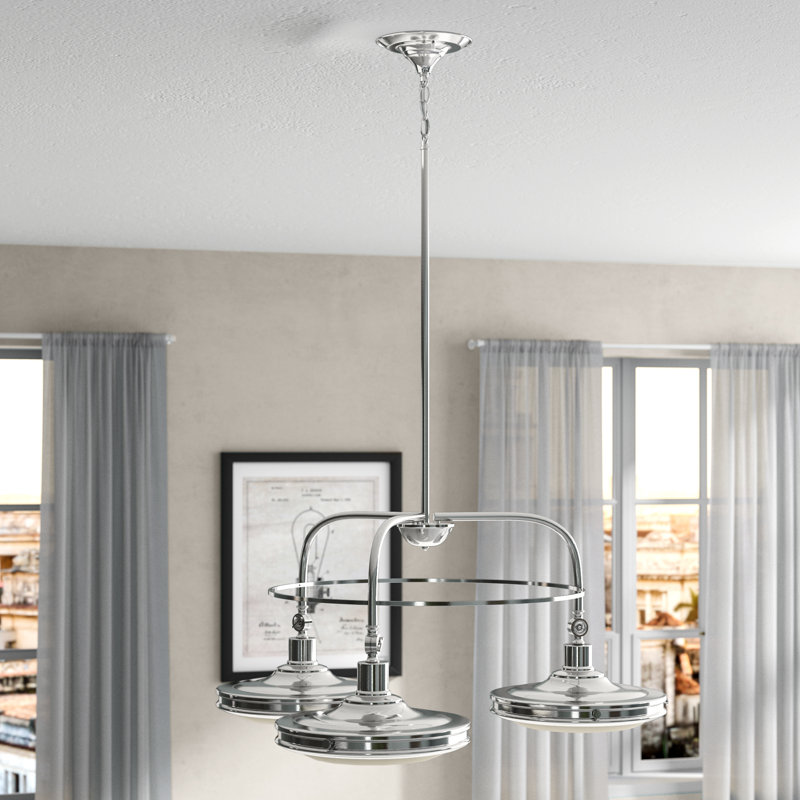 Drennan 3 - Light Dimmable LED Wagon Wheel Chandelier, Polished Nickel