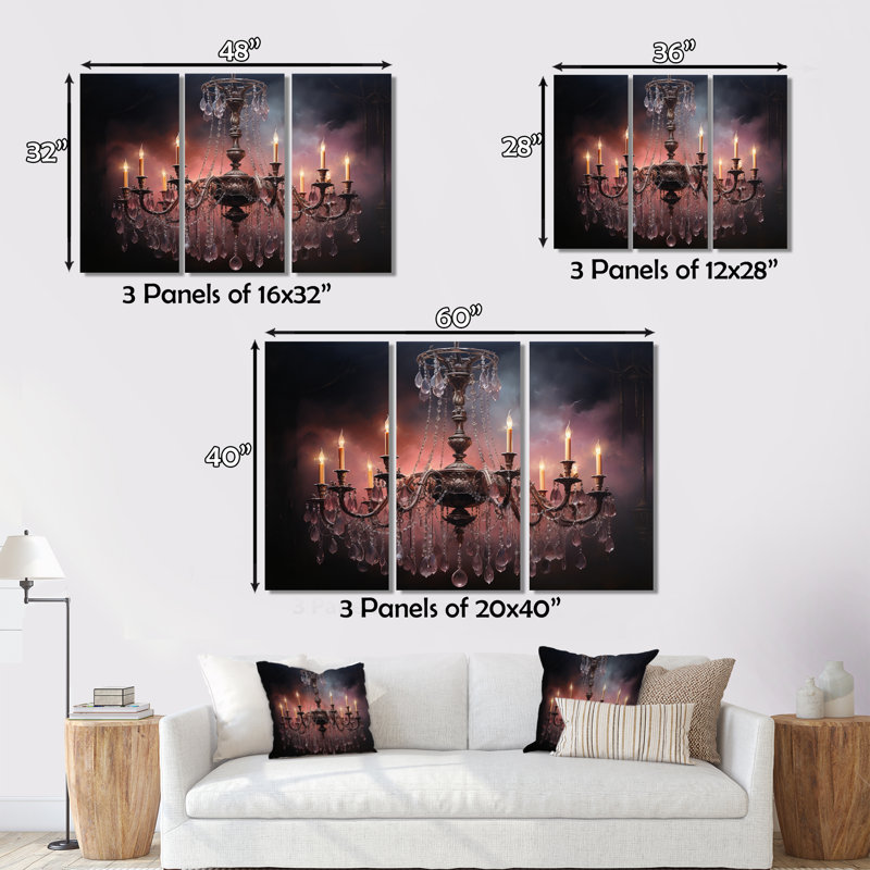 Lustre 3 pièces ombres, H 28 po x l 36 po x P 1 po