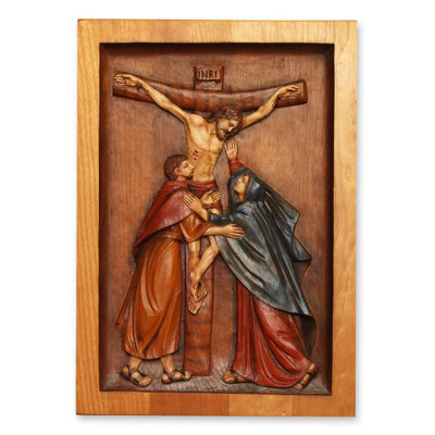 Décoration murale panneau de cèdre Jésus sur la croix
