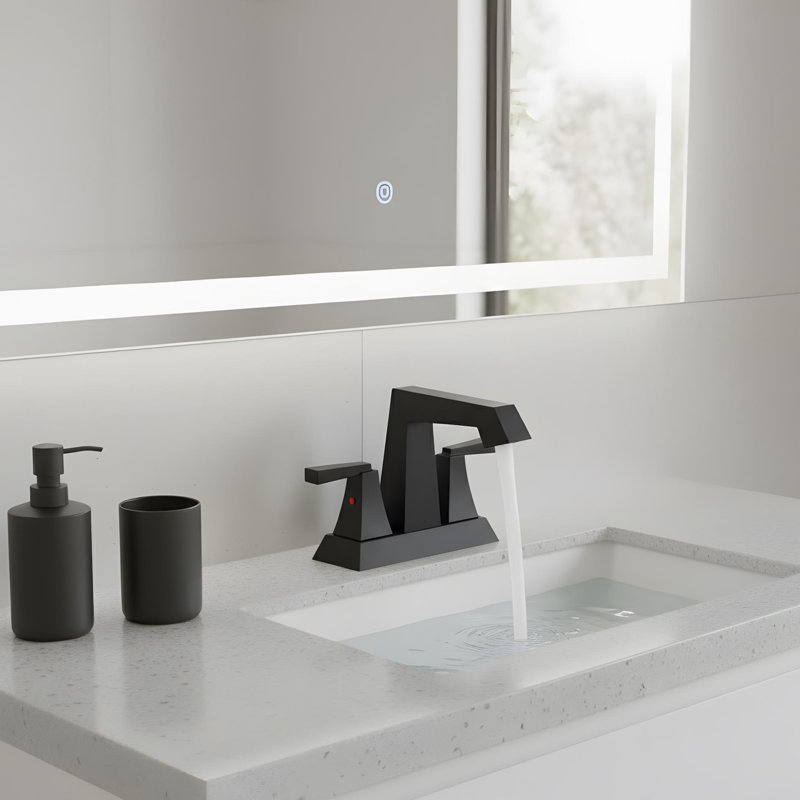 Modern Bathroom Sink Faucet with 2-Handle, Matt Black