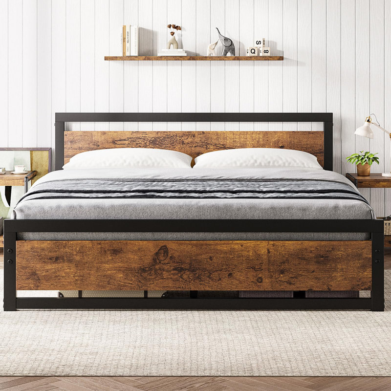 Base de lit pour très grand lit industriel avec tête de lit sans sommier tapissier, cadre de lit pour très grand lit facile à assembler 14 po