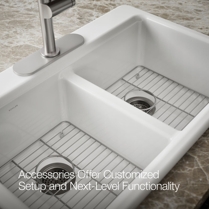 Riverby 33 In. Top-Mount Double-Bowl Kitchen Sink, White, 3 hole, Double-equal bowls