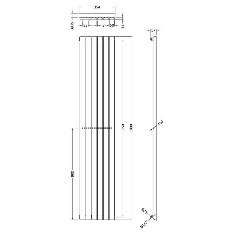 Vertical Designer Radiator, 180cm H x 35.4cm W, Anthracite