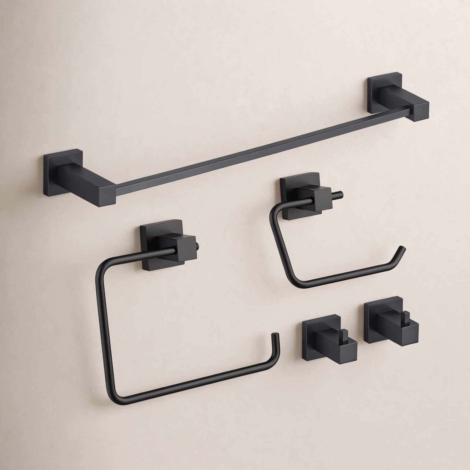 Cube 5-Piece Bathroom Hardware Set, Matte Black