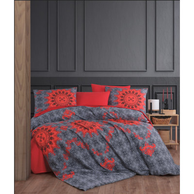 Premium Ranforce King Quilt Cover Set, 100% Cotton, 94.5 x 86.6 inches | Includes 2 Pillowcases (23.6 x 23.6 inches) | Machine Washable, Vibrant Red & Anthracite Colors | Soft, Durable, and Stylish Bedding Essential