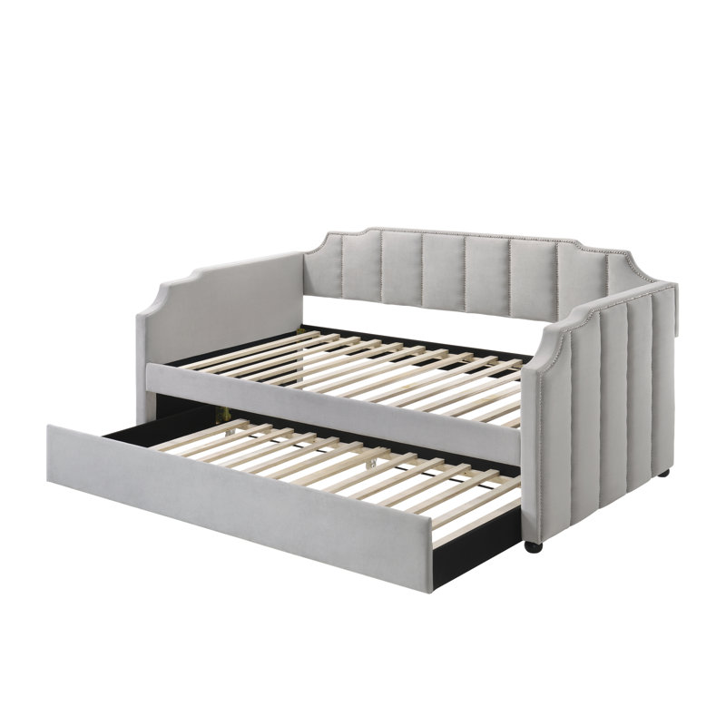 Lit de jour en velours Peridot Dove Grey avec couchette (simple)