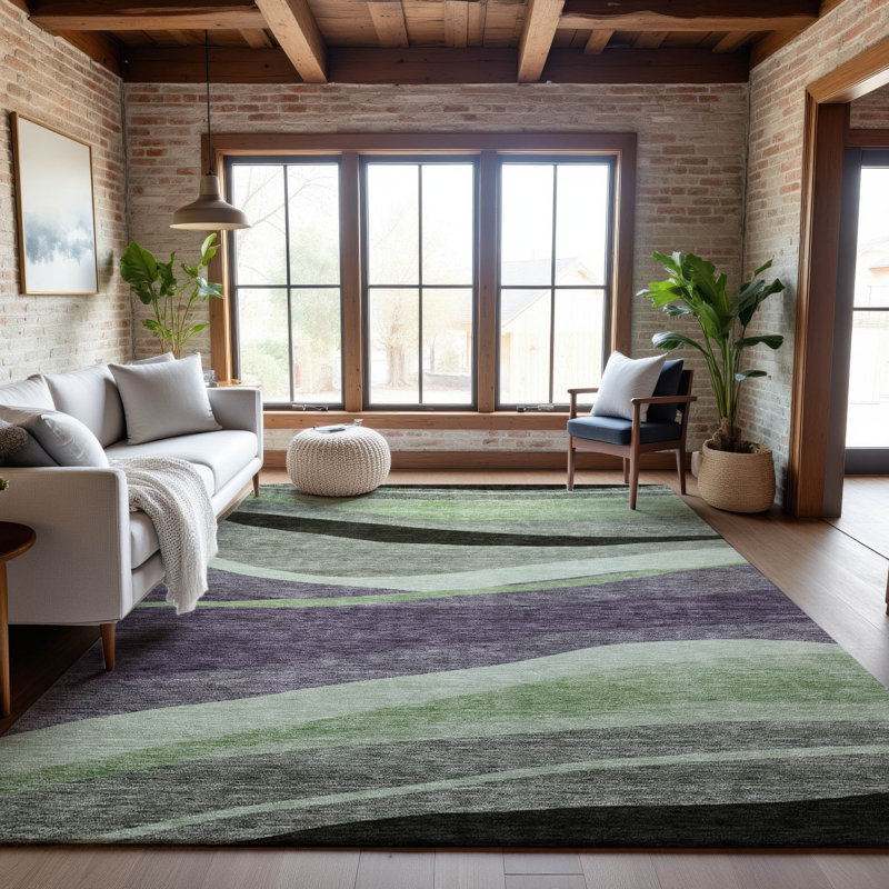 Premium Machine Washable Wayne AMF1098 Swirls Rug, Rectangle 10' x 14'