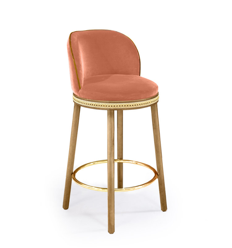 Tabouret de bar et de comptoir Alma, Laiton poli, Tabouret de comptoir (siège d'une hauteur de 27 p, Poudre