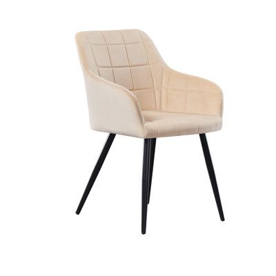 Yerres Modern Velvet Dining Chairs - Ergonomic Curved Back with Metal Legs - Armchair for Dining Room Kitchen Living Room