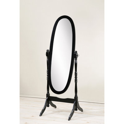 Elegant Traditional Queen Mirror - Black Wood Floor Standing Model Finish Style For Bedroom