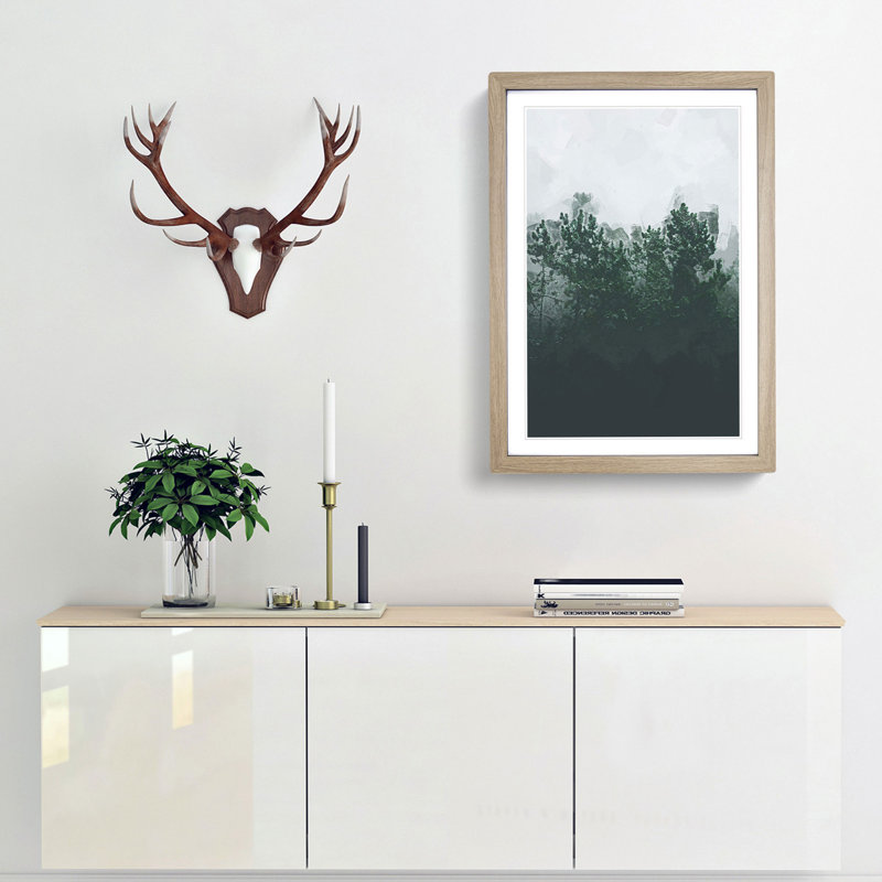 Snowing upon the Trees in Abstract - Picture Frame Graphic Art Print, 36cm H x 27cm W x 2cm D, Oak Framed