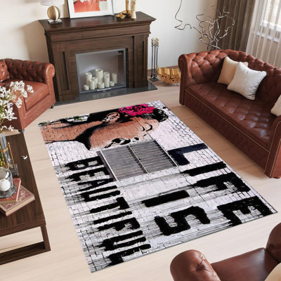 Spacious Non Woven Thin Type Printed Rug with Traditional Floral Pattern in Vibrant Hues Perfect for Living Room and Bedroom Decor