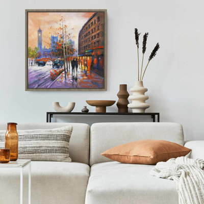 City by Fall - Street Scenery Trees Framed Canvas Decor